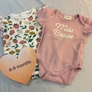 Rabbit + Bear - set of 2 short sleeve Pink Baby Onesie shirts/tops